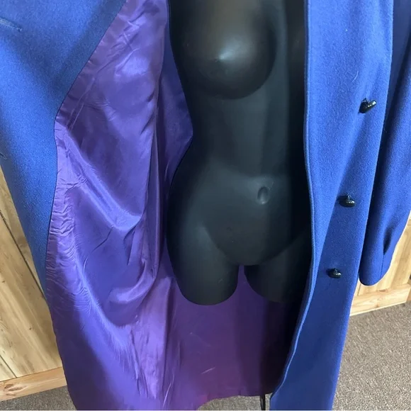 Vtg 80s Beautiful Blue 80% Wool Long Winter Coat/Duster Purple lining USA - Picture 7 of 16